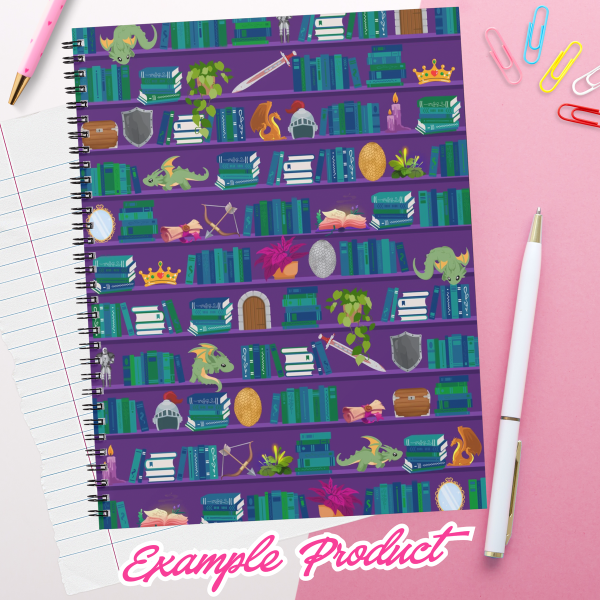 Purple Fantasy Bookshelf Seamless Pattern