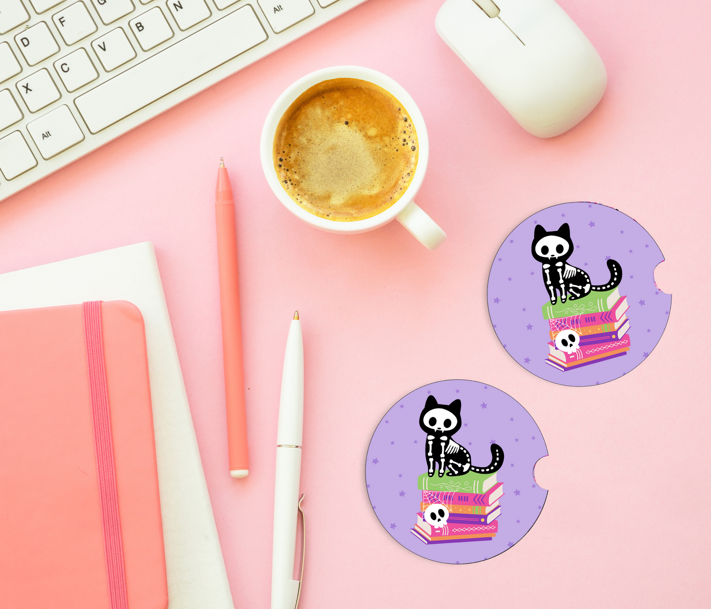 PREORDER: Skeleton Cat Car Coaster Set