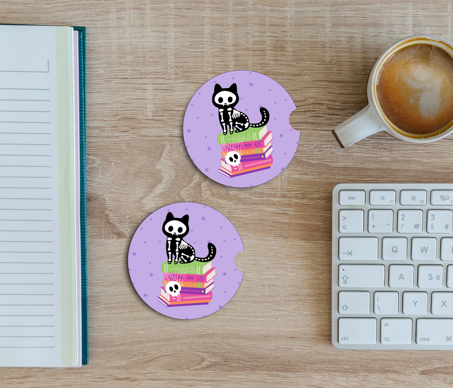 PREORDER: Skeleton Cat Car Coaster Set