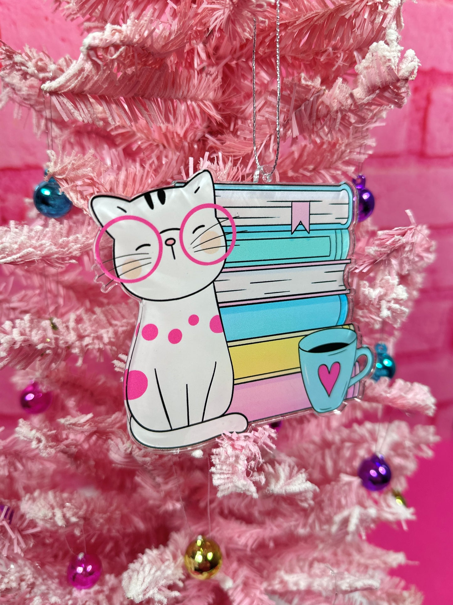 Cat & Books Ornament
