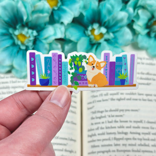 Corgi Bookshelf Vinyl Sticker