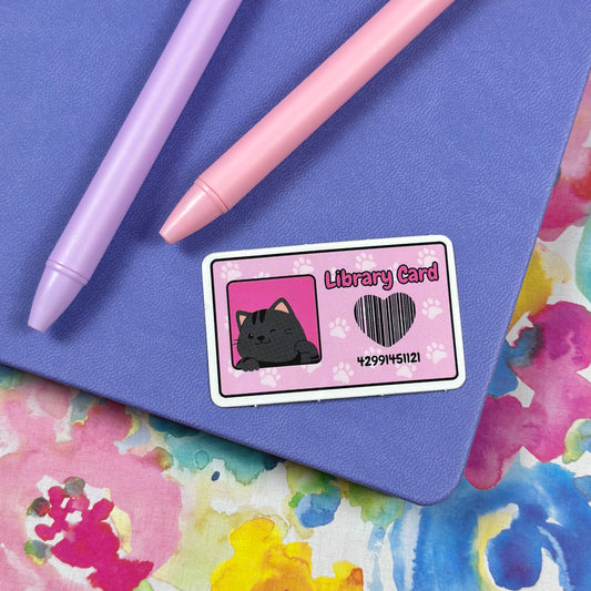 Cat Library Card Vinyl Sticker