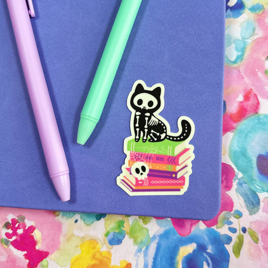 Glow in the Dark Skeleton Cat Vinyl Sticker