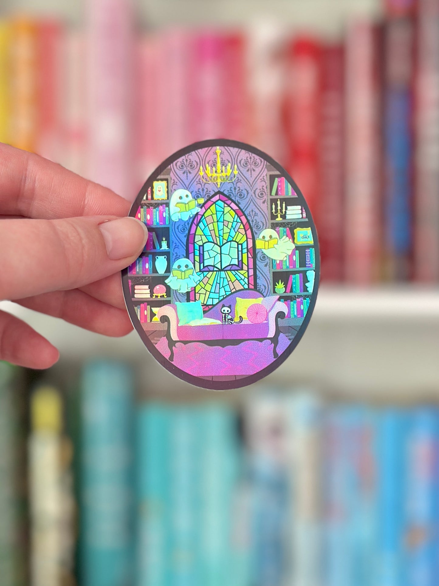 Haunted Library Holographic Sticker
