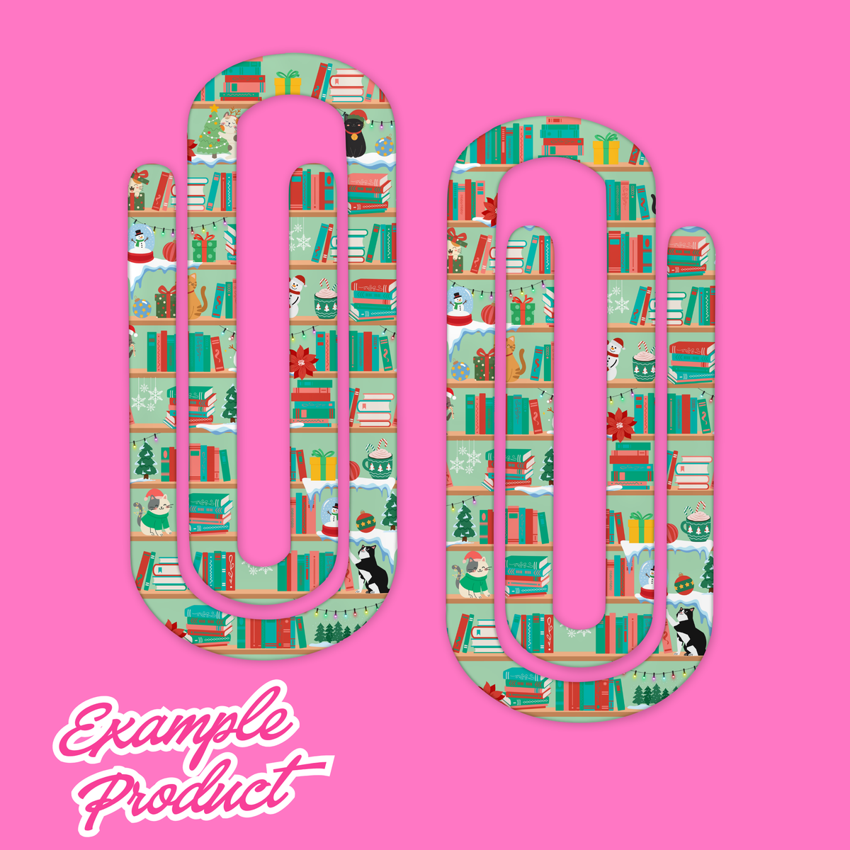 Christmas Cats Bookshelf Seamless Pattern