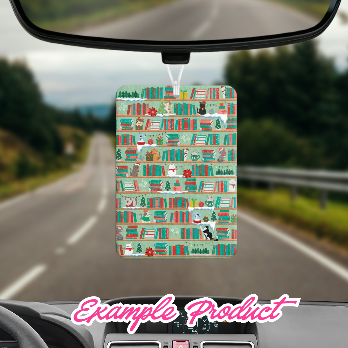 Christmas Cats Bookshelf Seamless Pattern