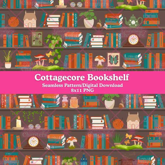 Cottagecore Bookshelf Seamless Pattern