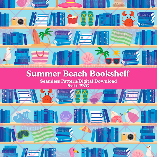 Summer Beach Bookshelf Seamless Pattern
