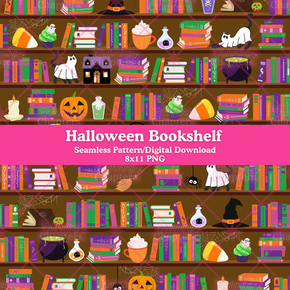 Halloween Bookshelf Seamless Pattern