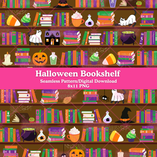 Halloween Bookshelf Seamless Pattern