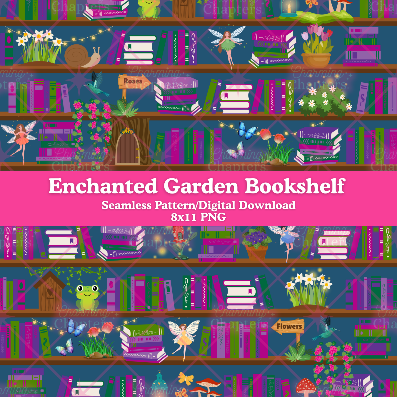 Blue Enchanted Garden Seamless Pattern