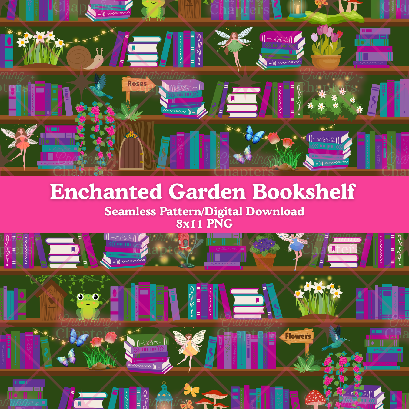 Green Enchanted Garden Seamless Pattern