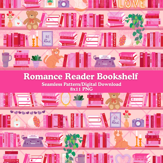 Romance Reader Bookshelf Seamless Pattern