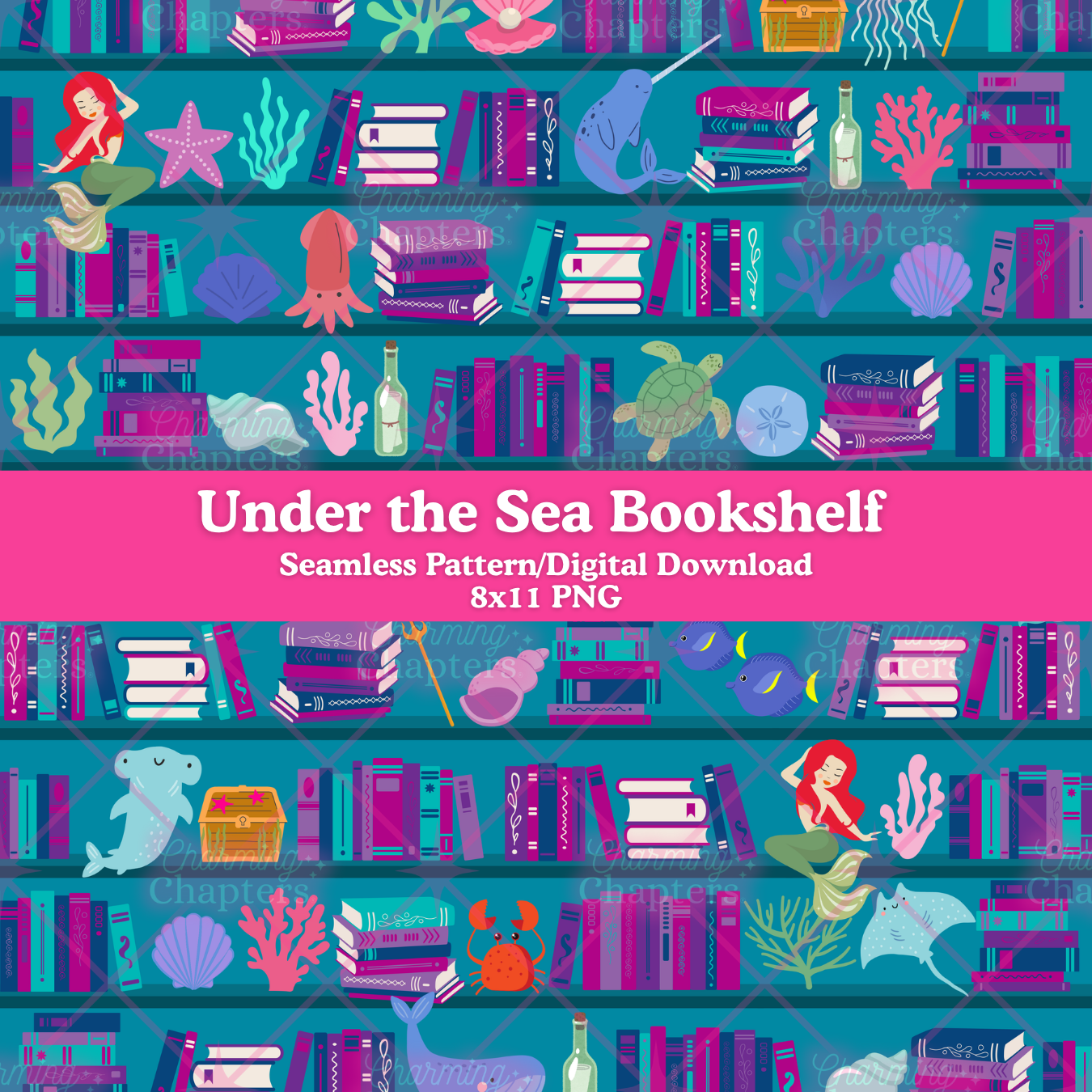 Under the Sea Bookshelf Seamless Pattern