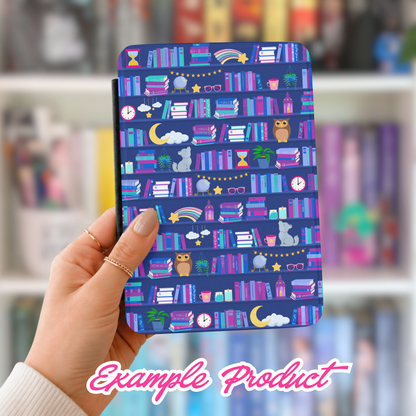 Late Night Reader Bookshelf Seamless Pattern