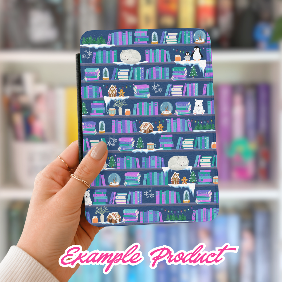Winter Bookshelf Seamless Pattern