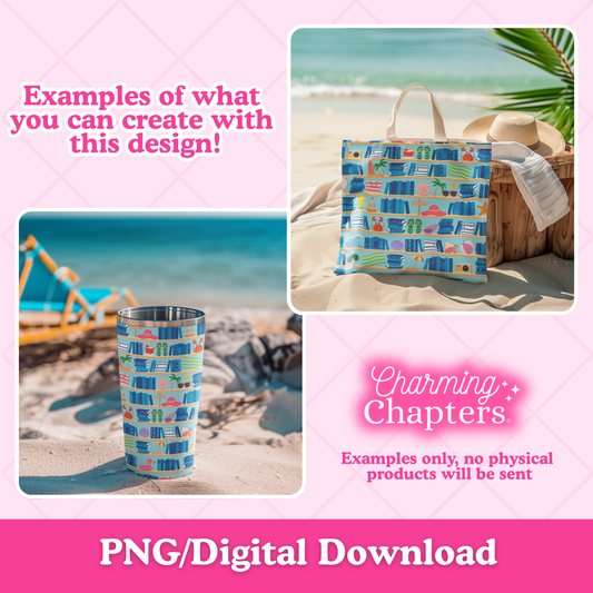 Summer Beach Bookshelf Seamless Pattern