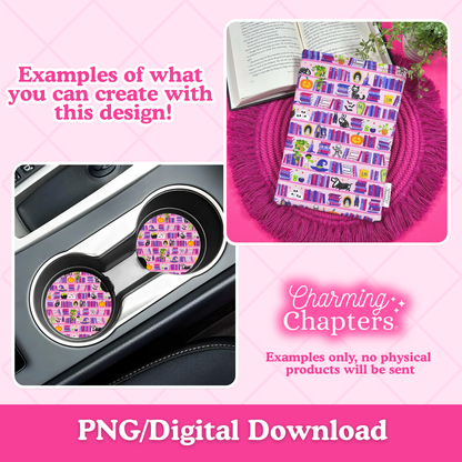 Pink Halloween Bookshelf Seamless Pattern