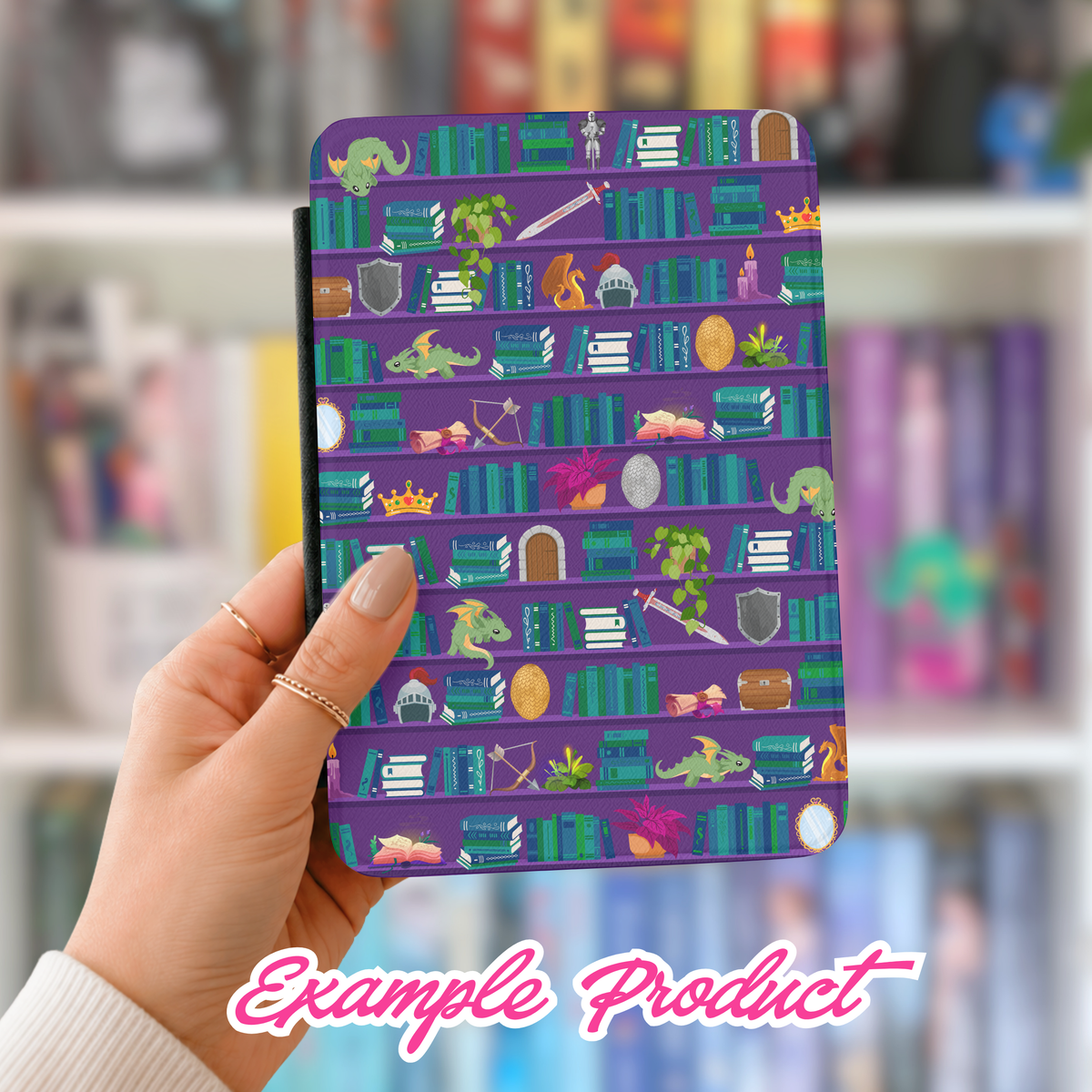 Purple Fantasy Bookshelf Seamless Pattern