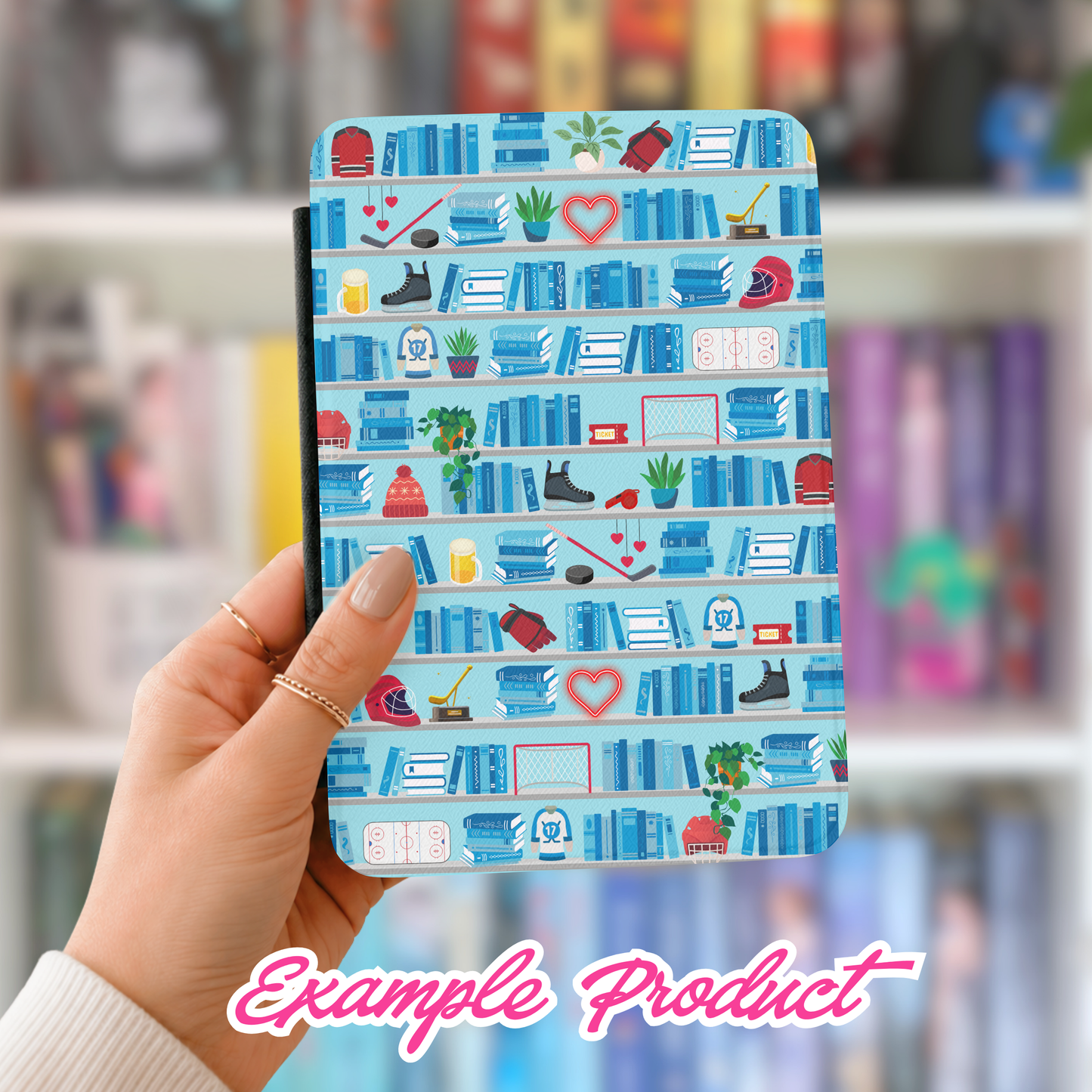 Hockey Romance Bookshelf Seamless Pattern