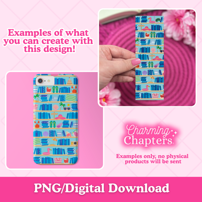 Summer Beach Bookshelf Seamless Pattern