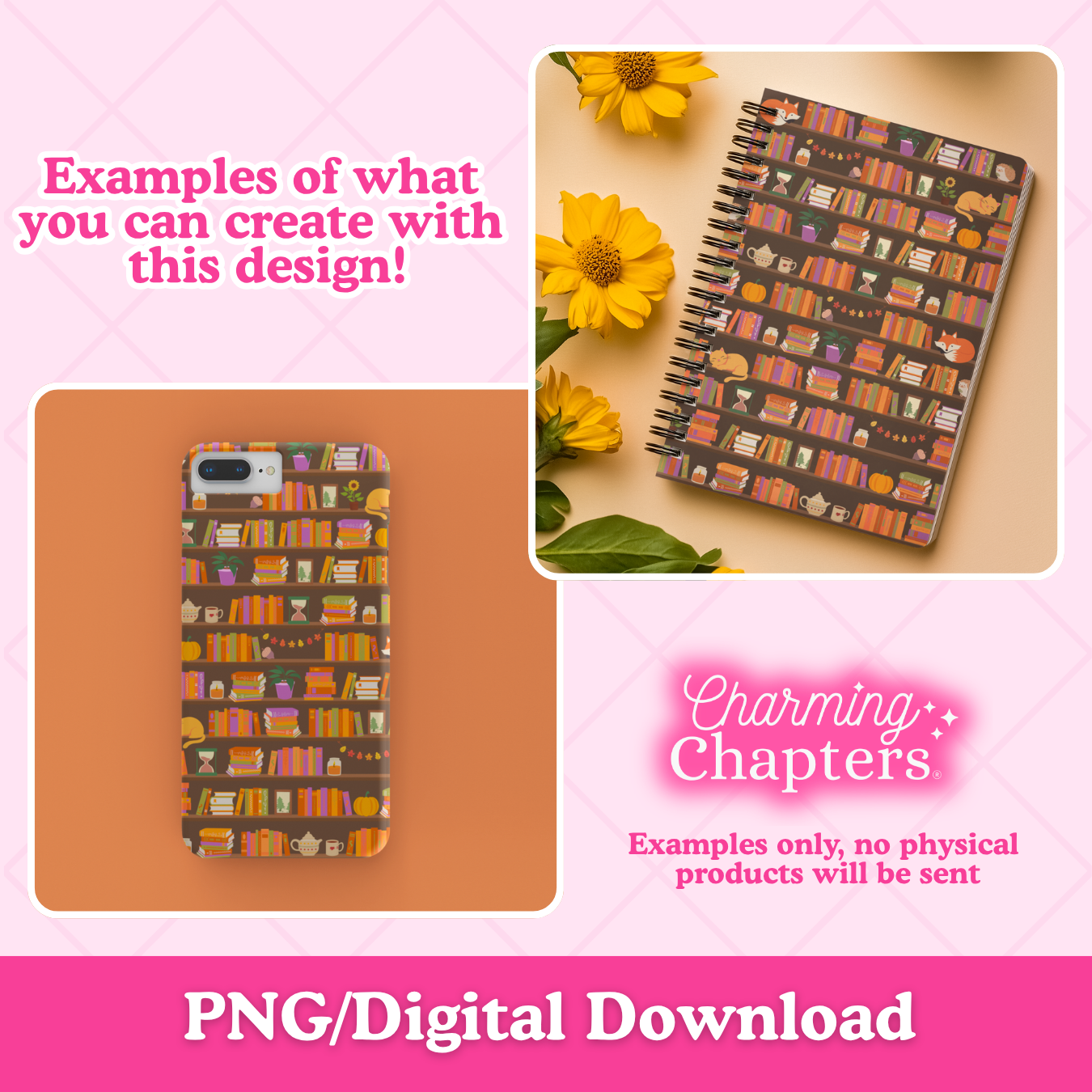 Autumn Bookshelf Seamless Pattern