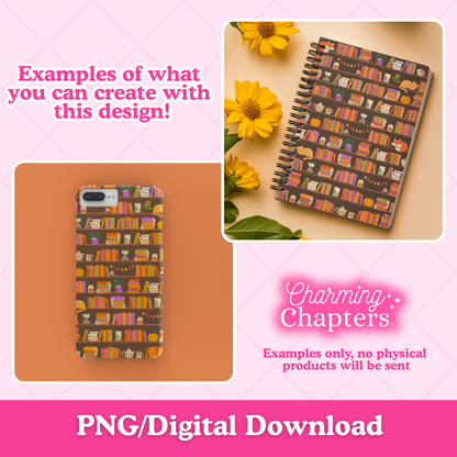 Autumn Bookshelf Seamless Pattern