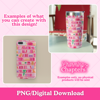 Romance Reader Bookshelf Seamless Pattern