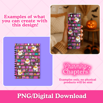 Haunted Library Bookshelf Seamless Pattern