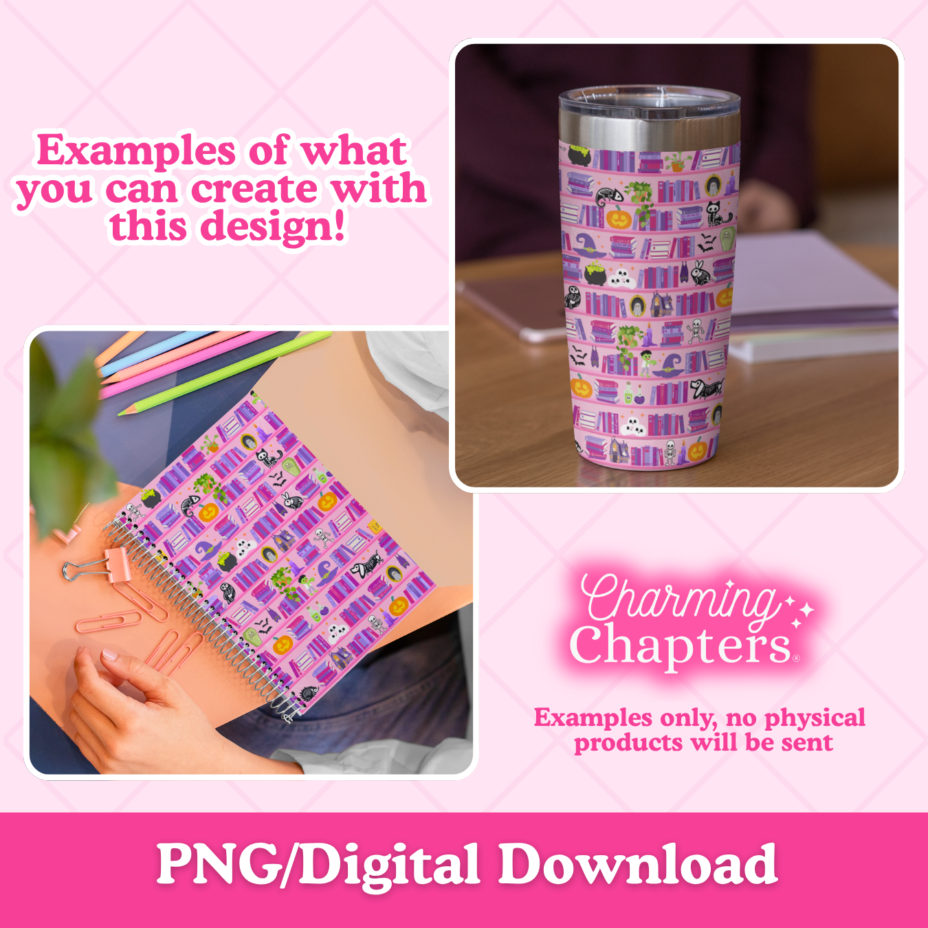 Pink Halloween Bookshelf Seamless Pattern