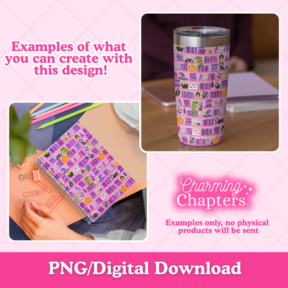 Pink Halloween Bookshelf Seamless Pattern