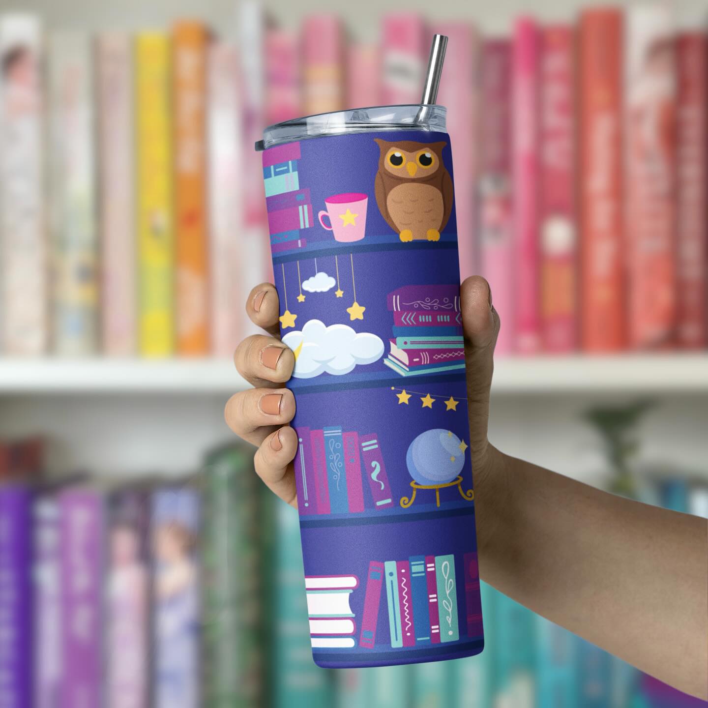 Late Night Reader Bookshelf Tumbler Wrap