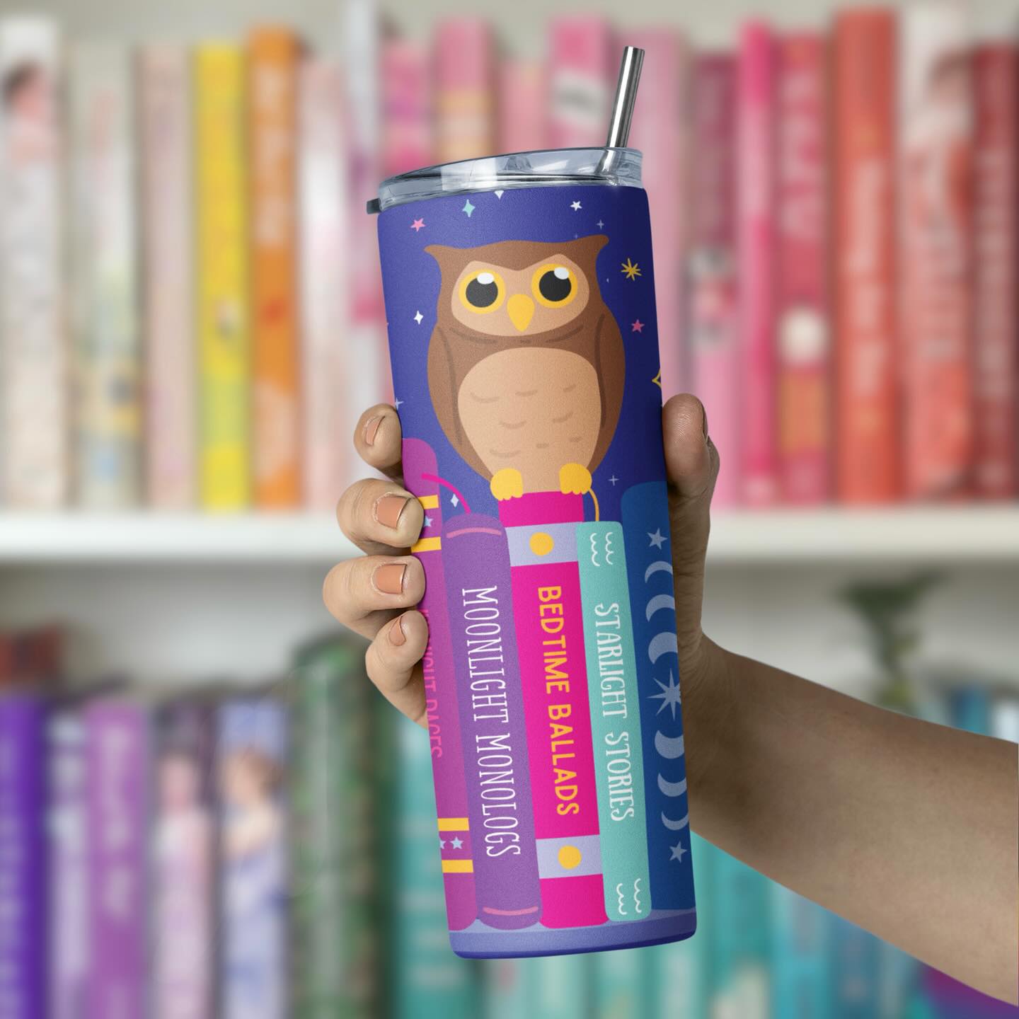 Late Night Reader Bookshelf Tumbler Wrap