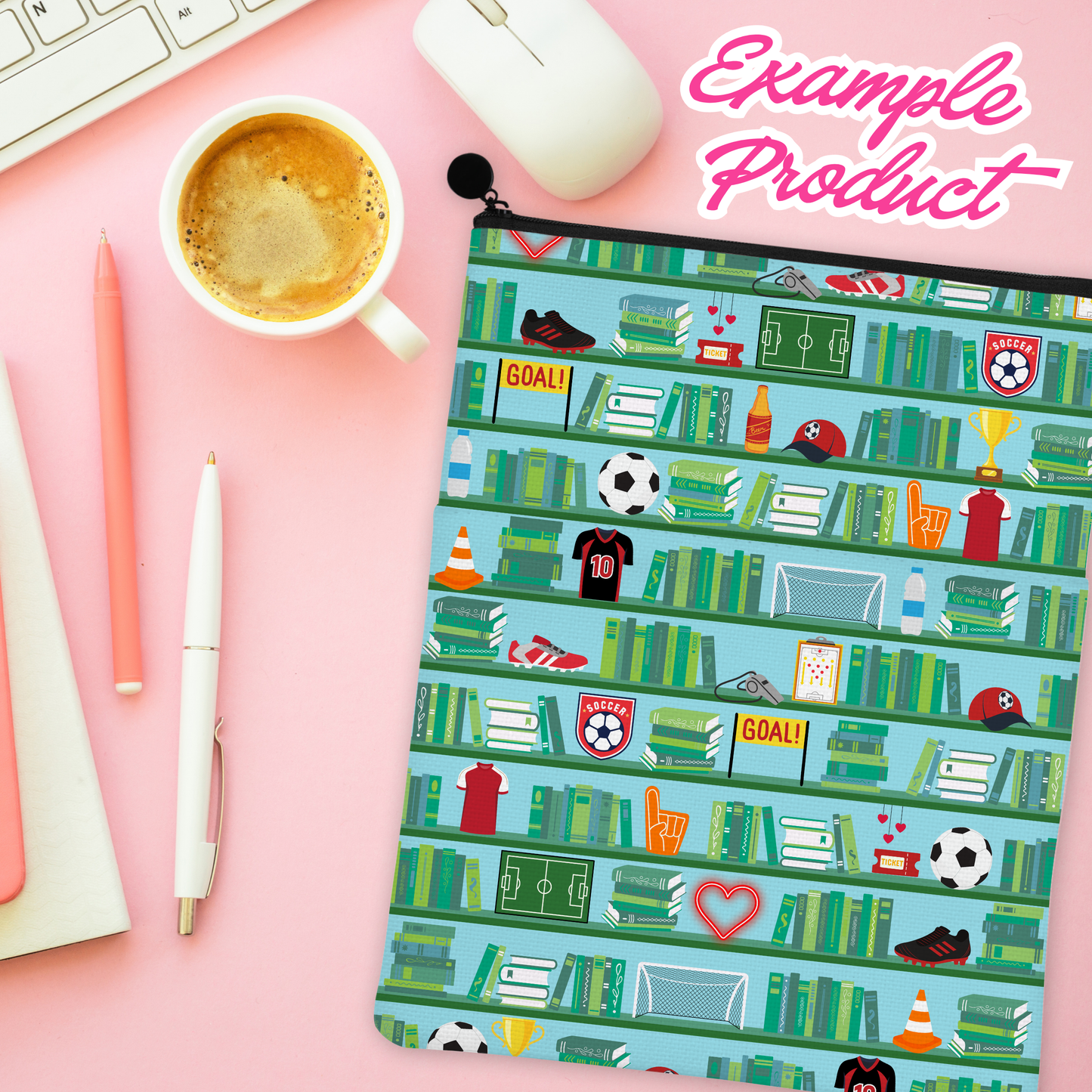 Soccer Romance Bookshelf Seamless Pattern