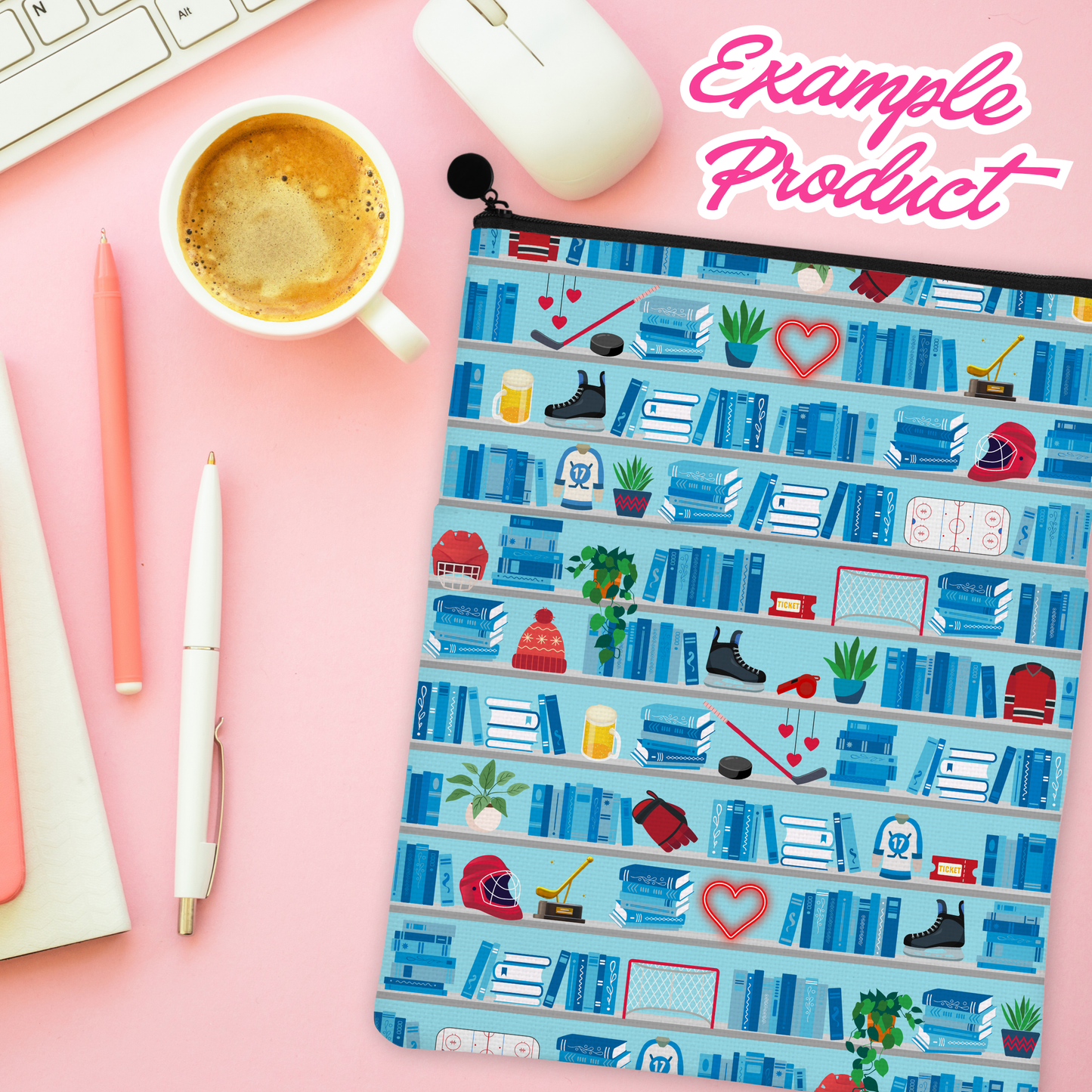Hockey Romance Bookshelf Seamless Pattern