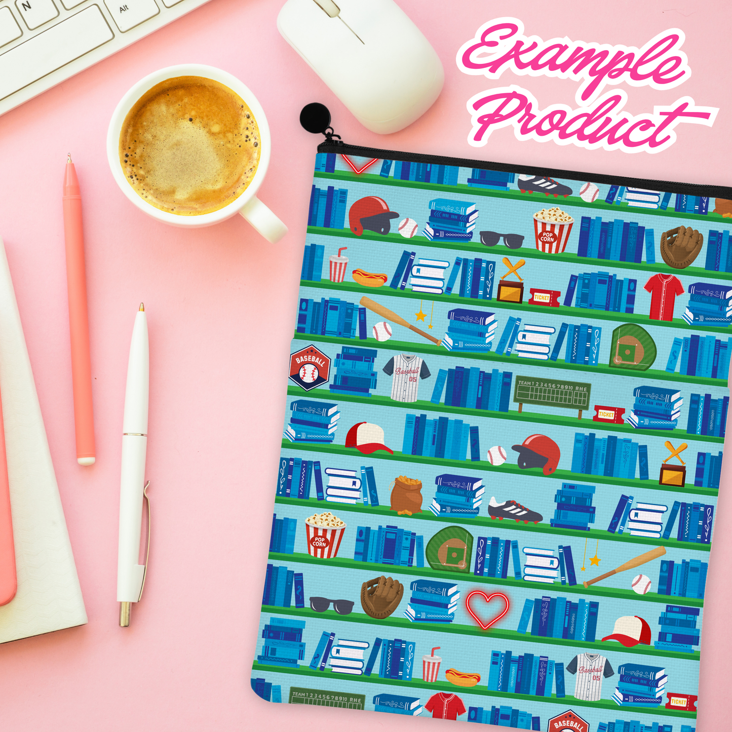 Baseball Romance Bookshelf Seamless Pattern