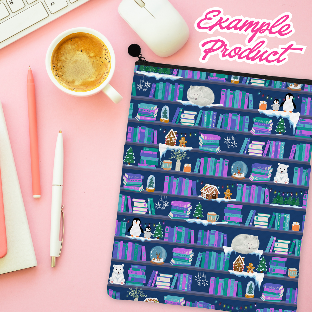 Winter Bookshelf Seamless Pattern