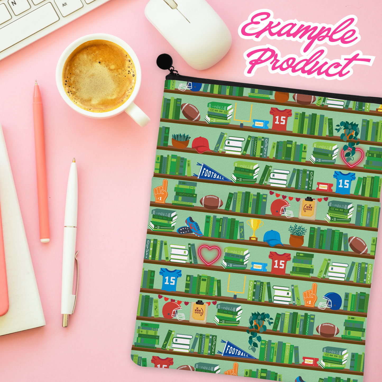 Football Romance Bookshelf Seamless Pattern