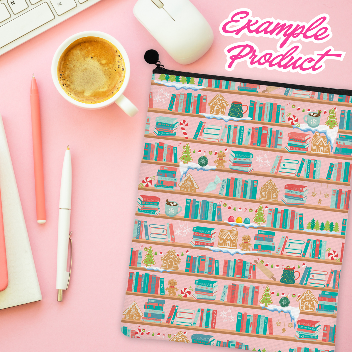 Gingerbread Bookshelf Seamless Pattern