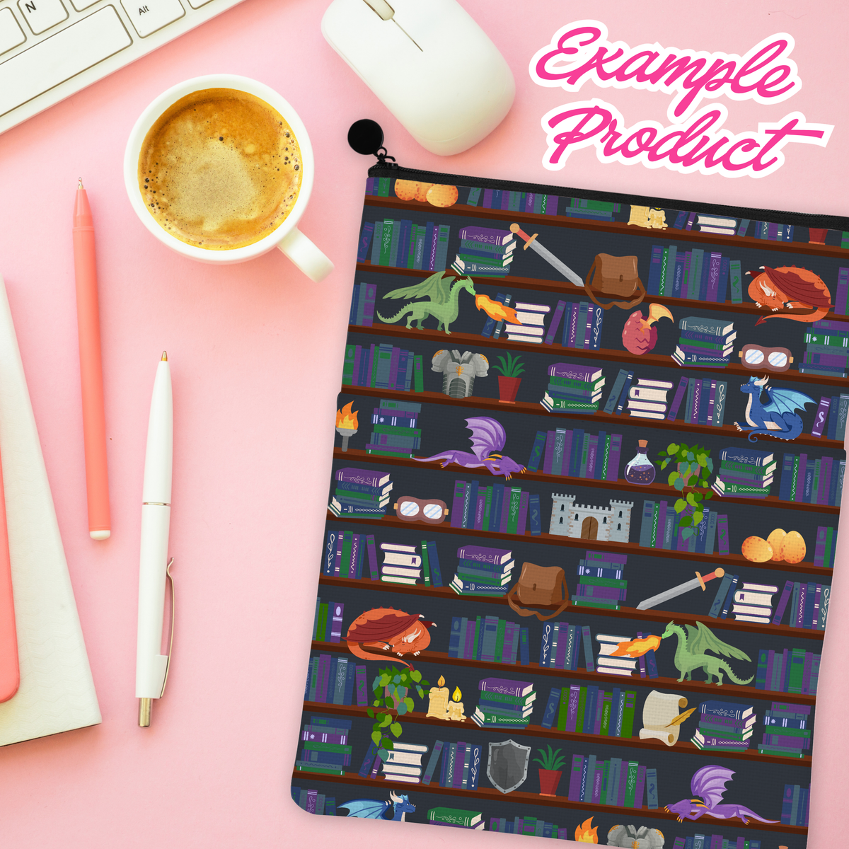 Dragon Rider Bookshelf Seamless Pattern