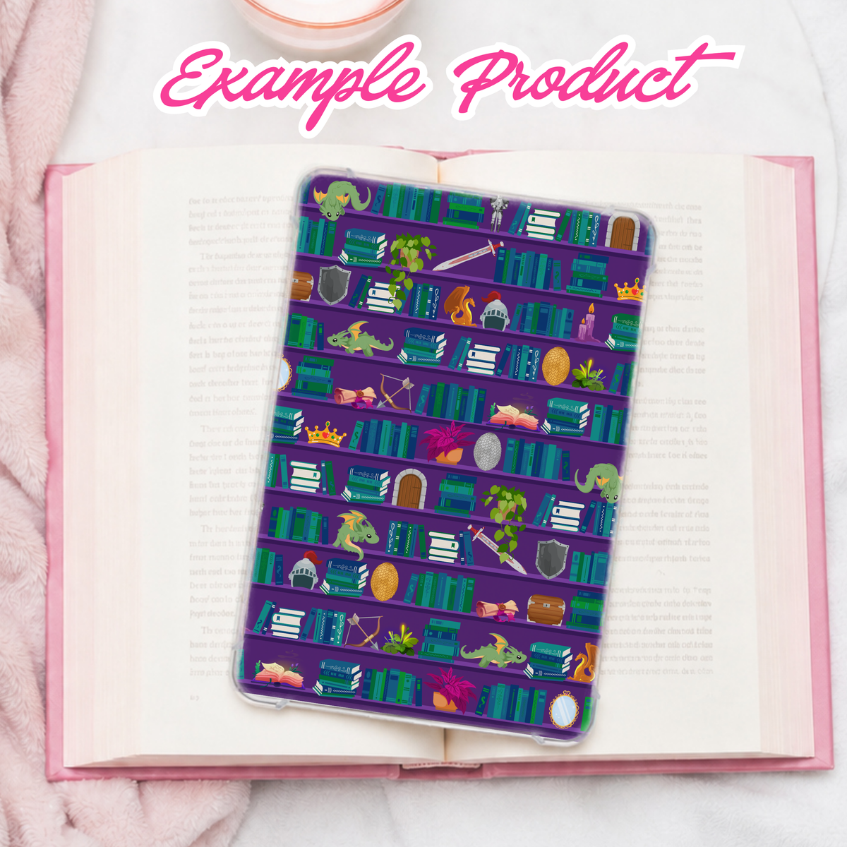 Purple Fantasy Bookshelf Seamless Pattern