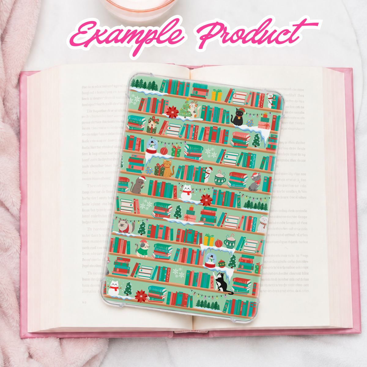 Christmas Cats Bookshelf Seamless Pattern