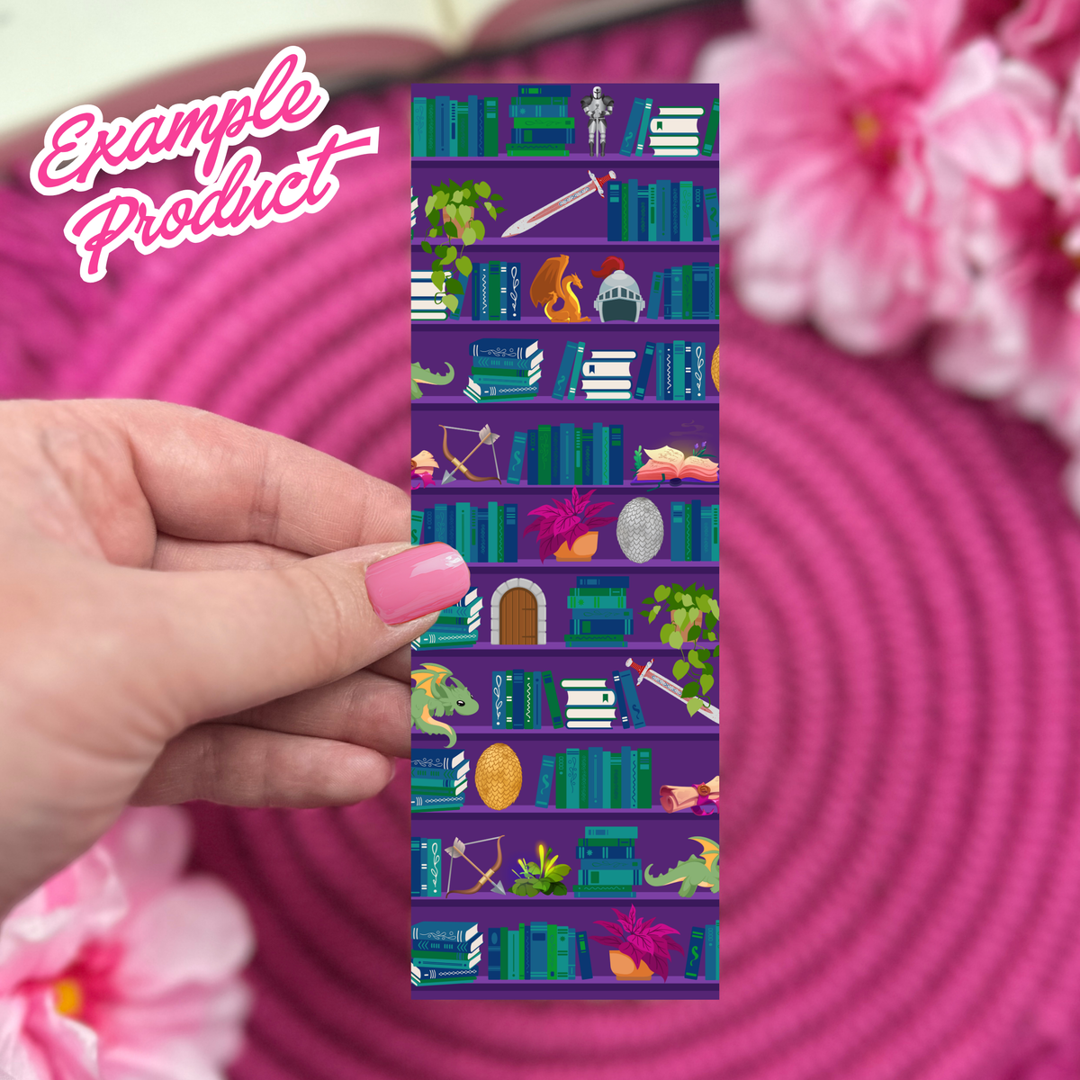 Purple Fantasy Bookshelf Seamless Pattern