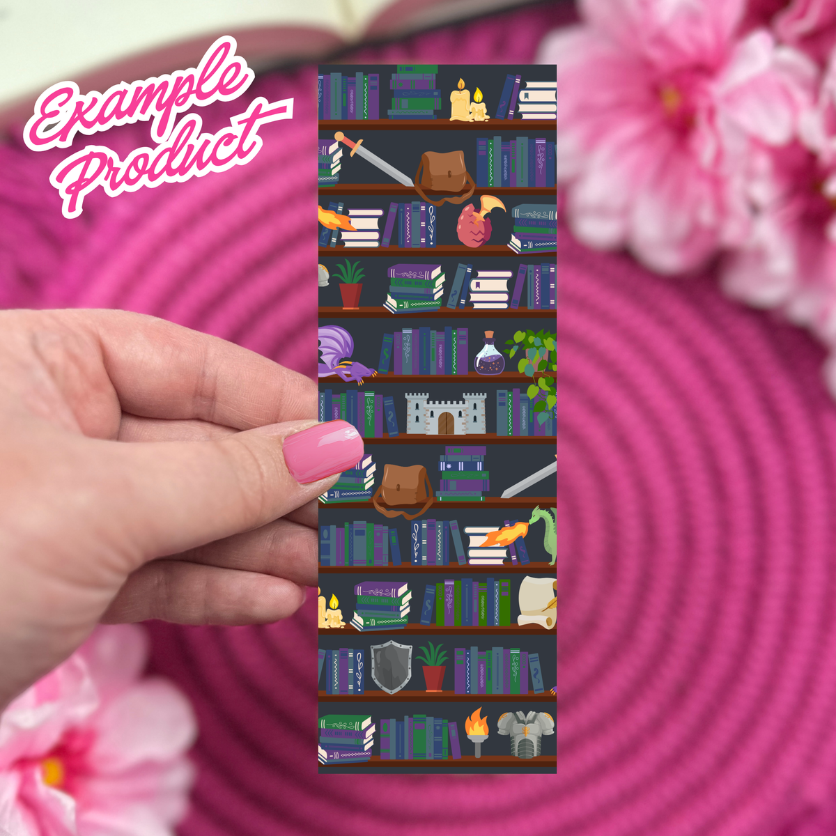Dragon Rider Bookshelf Seamless Pattern