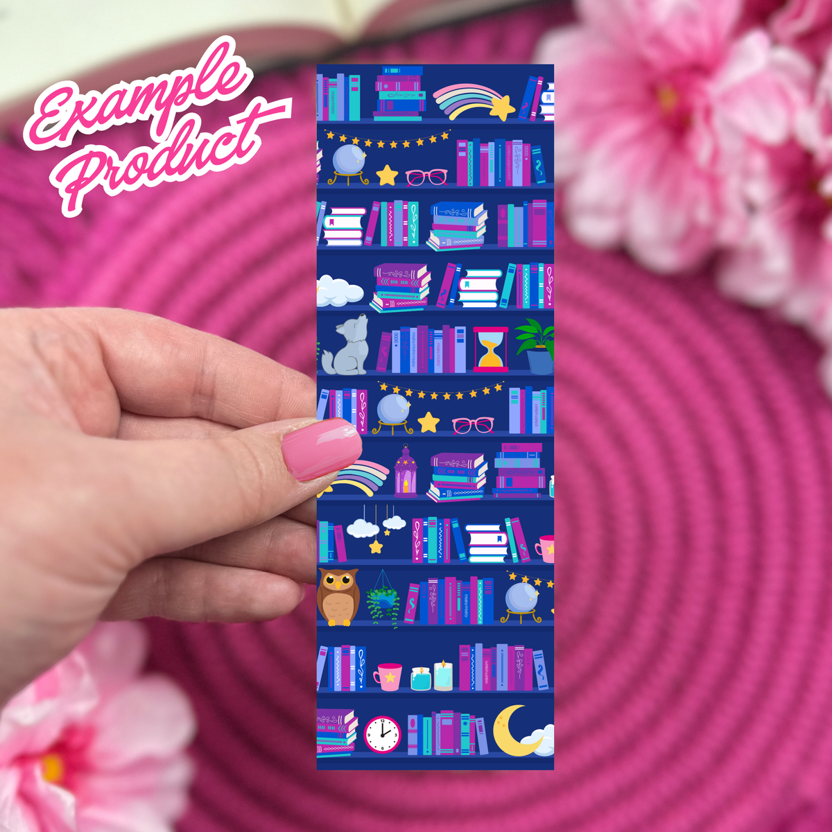 Late Night Reader Bookshelf Seamless Pattern