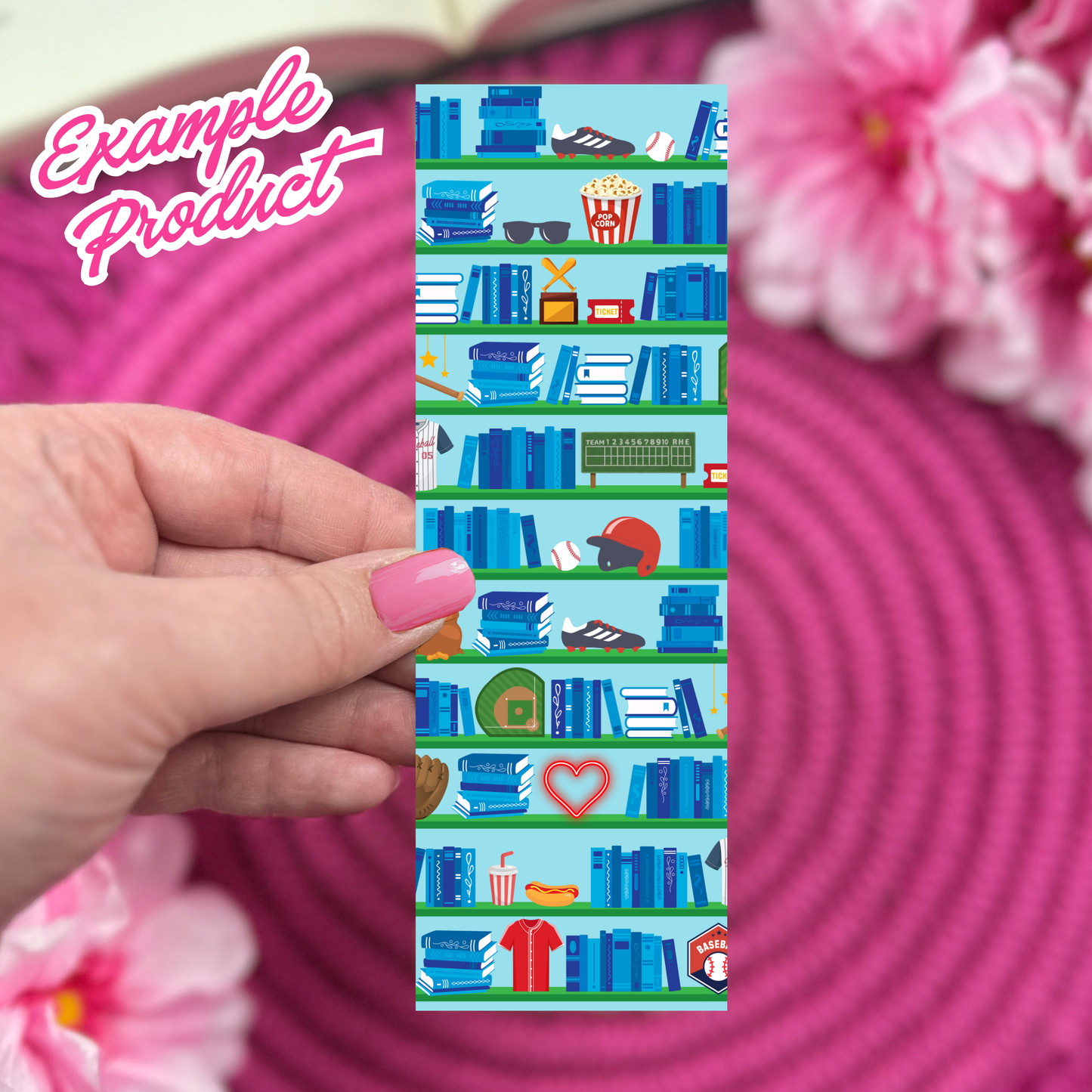 Baseball Romance Bookshelf Seamless Pattern
