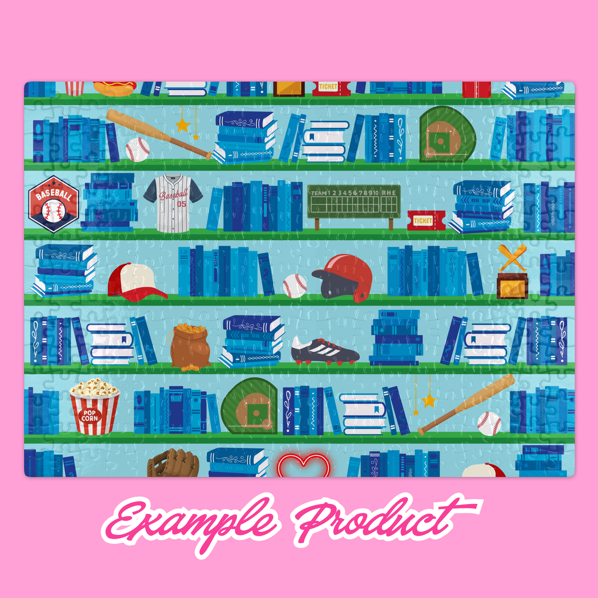 Baseball Romance Bookshelf Seamless Pattern