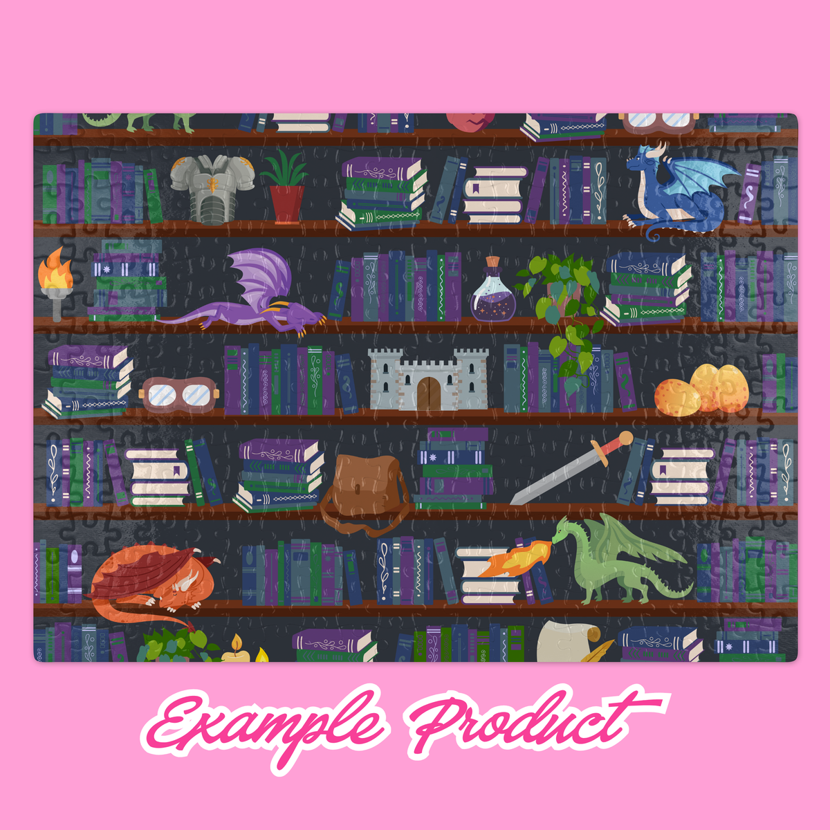 Dragon Rider Bookshelf Seamless Pattern