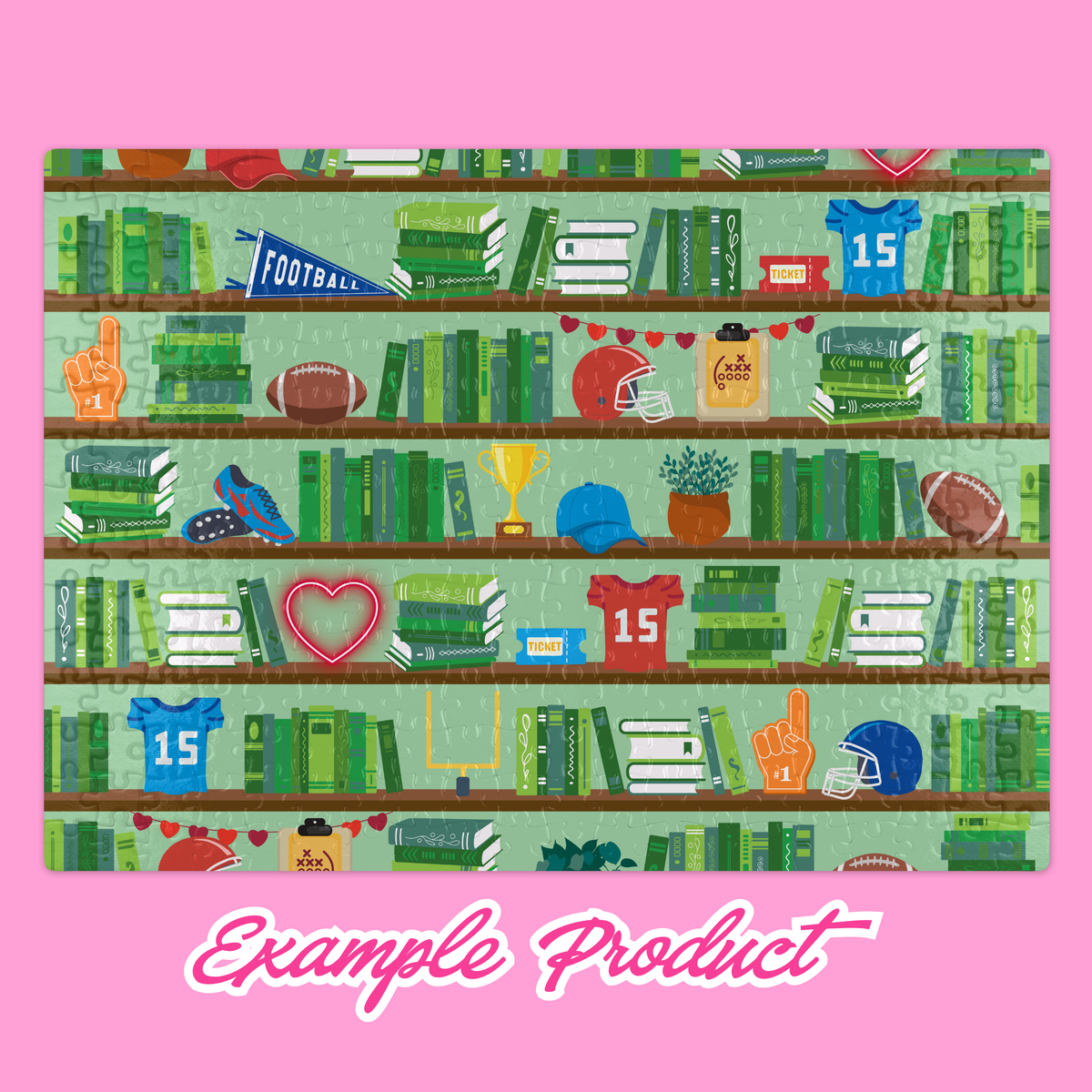 Football Romance Bookshelf Seamless Pattern