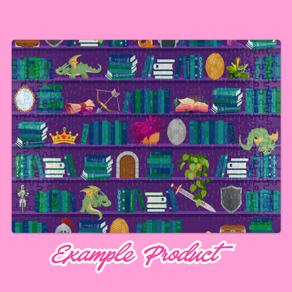 Purple Fantasy Bookshelf Seamless Pattern